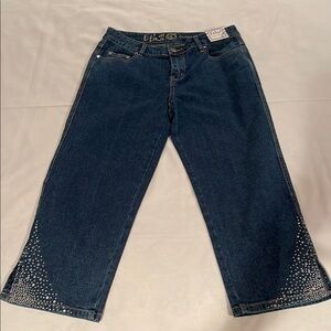 NWT Ethyl Rhinestone Blue Embellished Capri Jeans